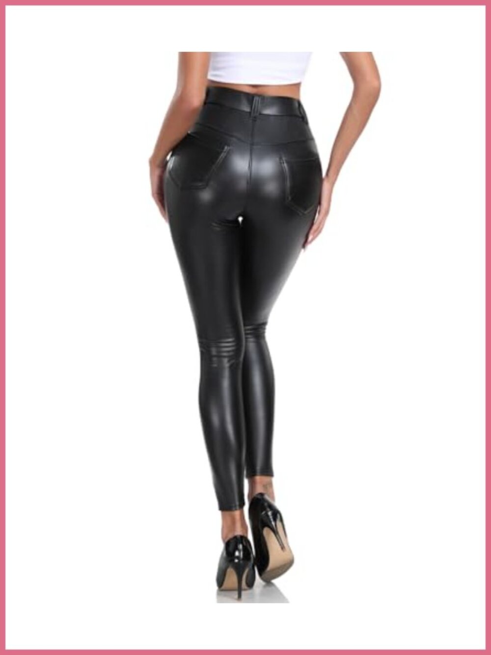 Faux Leather Leggings High Waisted Fleece Lined Tummy Control Slim Fit